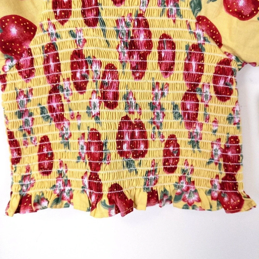 Vintage Y2K NWT Beluga Apple Smocked Top Yellow Red Fruit Print Baby‎ 24m
